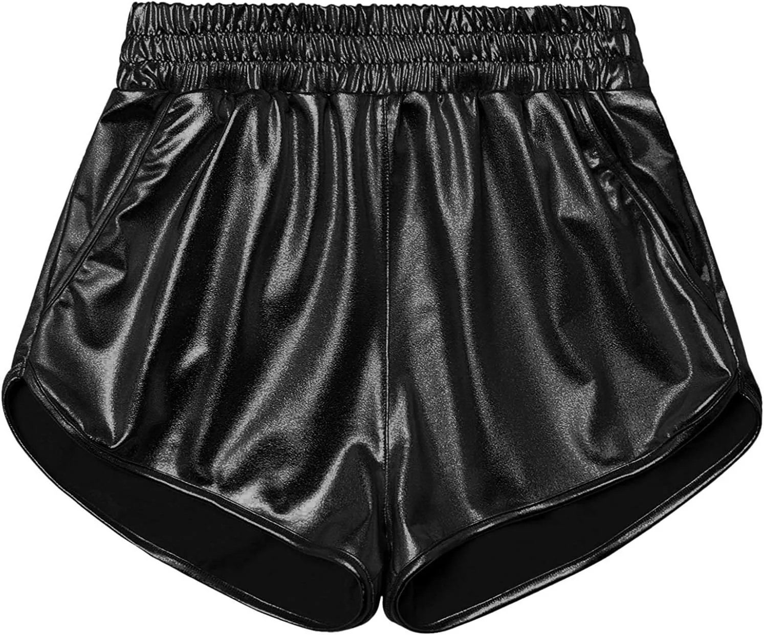 MAKARTHY Women's Metallic Shorts Elastic Waist Shiny Sparkly Rave Pants