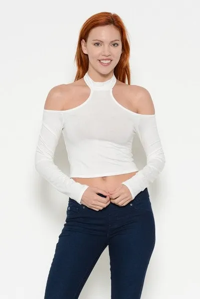 Mardi Gras cold shoulder crop top