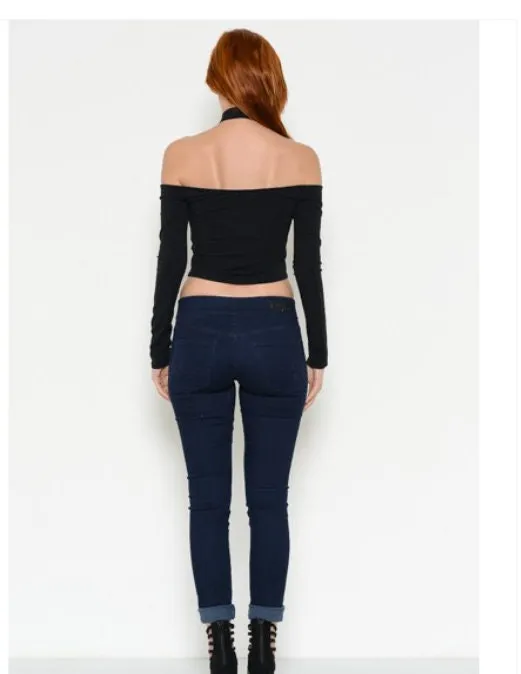 Mardi Gras cold shoulder crop top