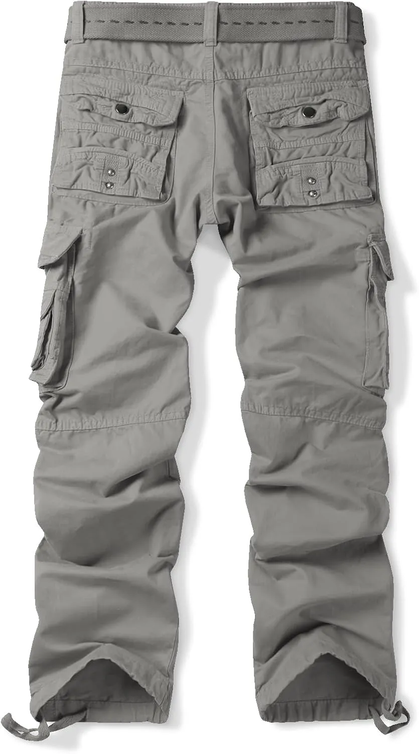Men's Casual Cargo Cotton Relaxed Fit Tactical Outdoor Work Pants with Multi-Pockets