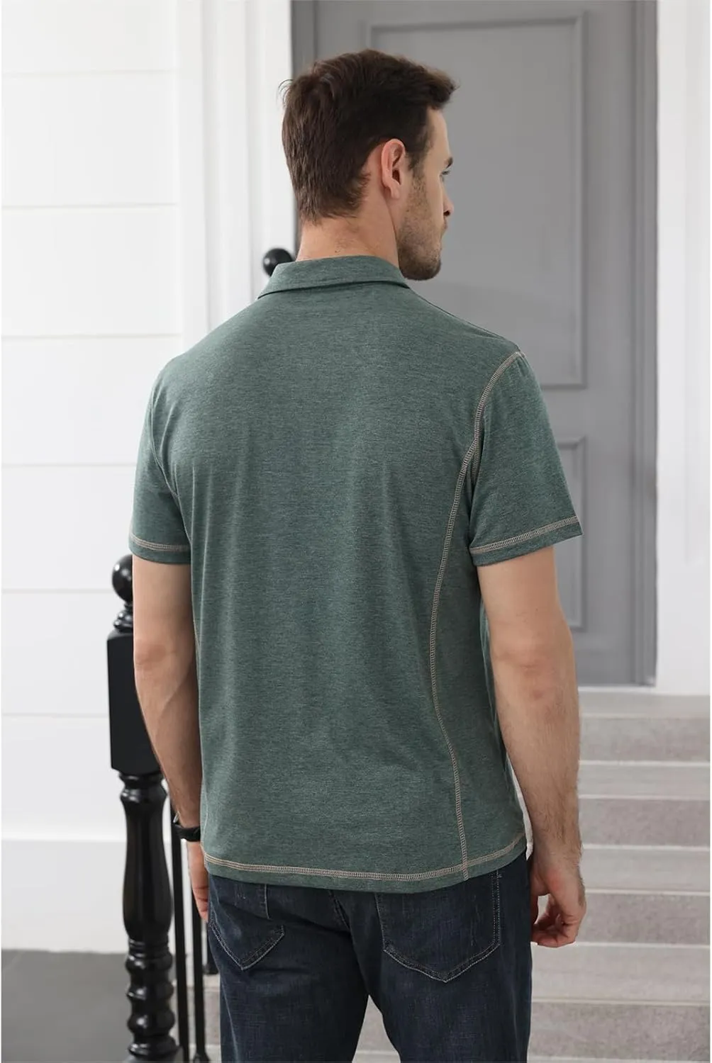 Men's Casual Polo Shirts Short Sleeve Button Classic T-Shirts Cotton Slim Fit Tees Lightweight Golf Top with Pocket