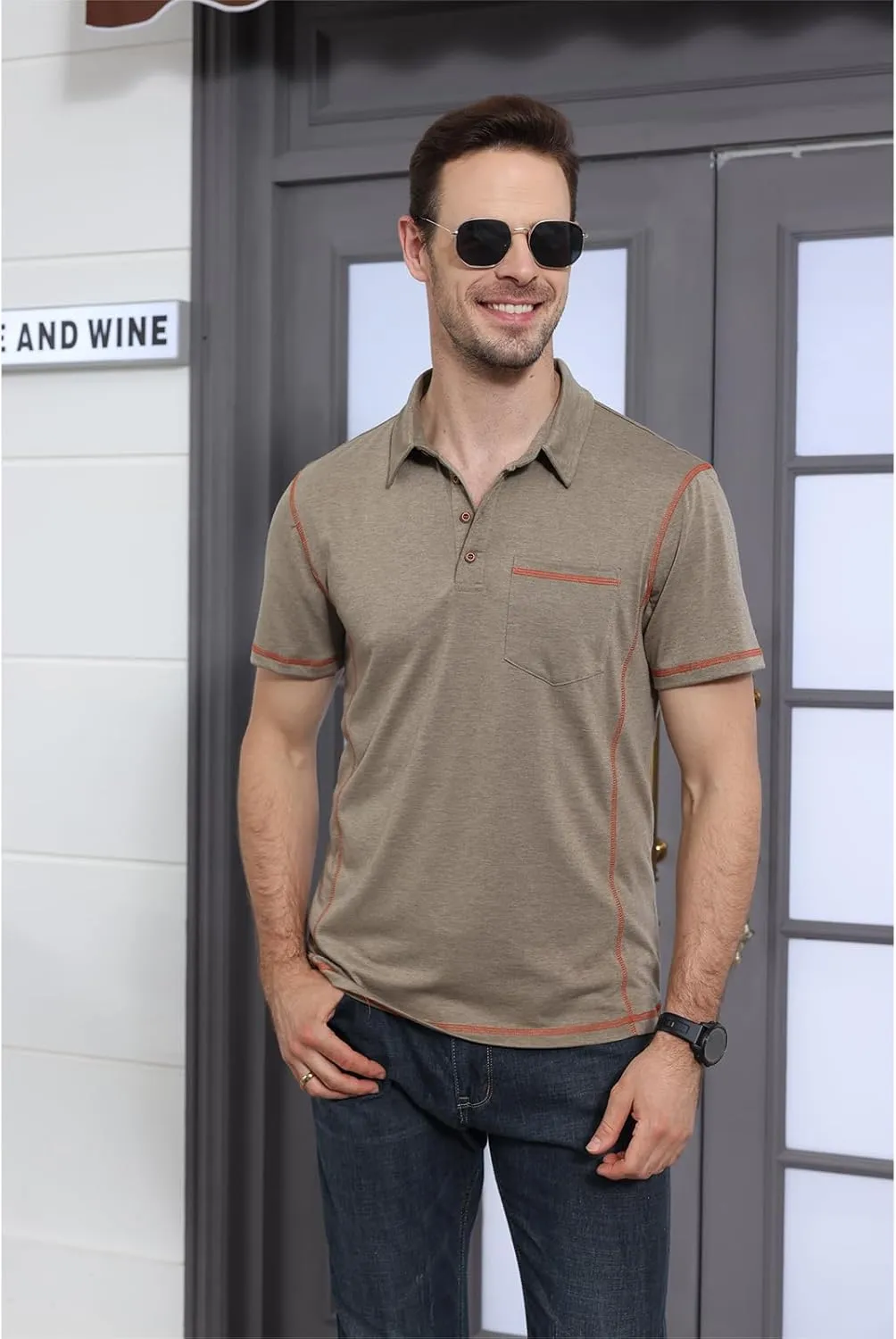 Men's Casual Polo Shirts Short Sleeve Button Classic T-Shirts Cotton Slim Fit Tees Lightweight Golf Top with Pocket