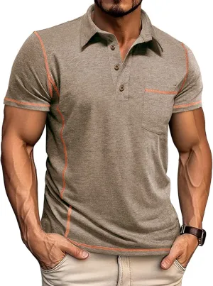 Men's Casual Polo Shirts Short Sleeve Button Classic T-Shirts Cotton Slim Fit Tees Lightweight Golf Top with Pocket