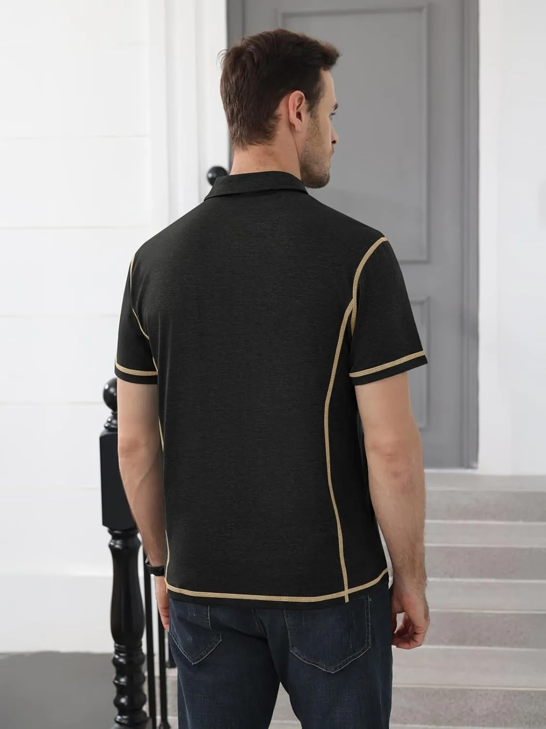 Men's Casual Polo Shirts Short Sleeve Button Classic T-Shirts Cotton Slim Fit Tees Lightweight Golf Top with Pocket