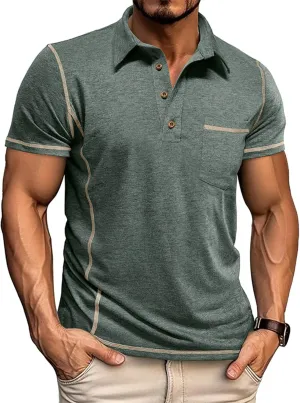 Men's Casual Polo Shirts Short Sleeve Button Classic T-Shirts Cotton Slim Fit Tees Lightweight Golf Top with Pocket