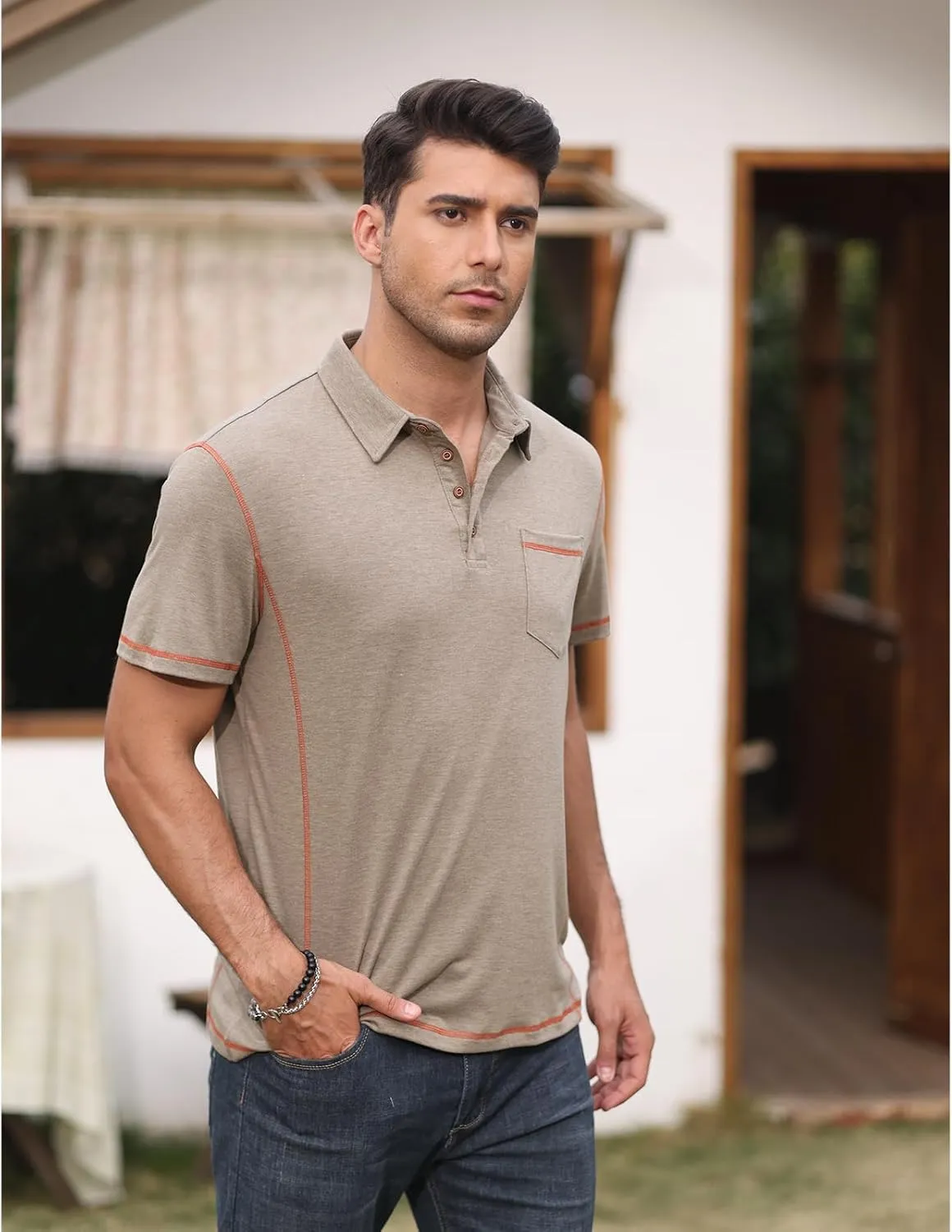 Men's Casual Polo Shirts Short Sleeve Button Classic T-Shirts Cotton Slim Fit Tees Lightweight Golf Top with Pocket