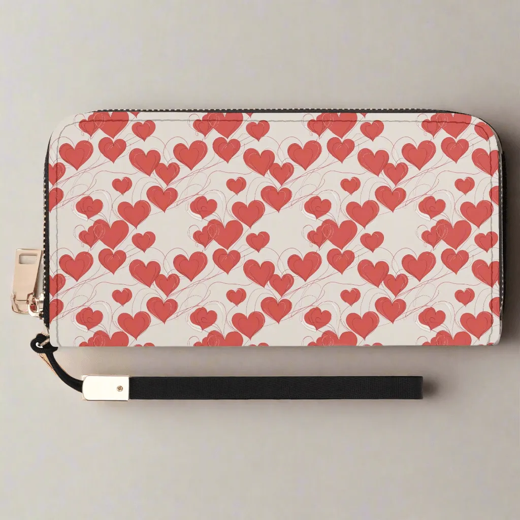 Minimal Hearts Leather Zipper Wristlet Wallet