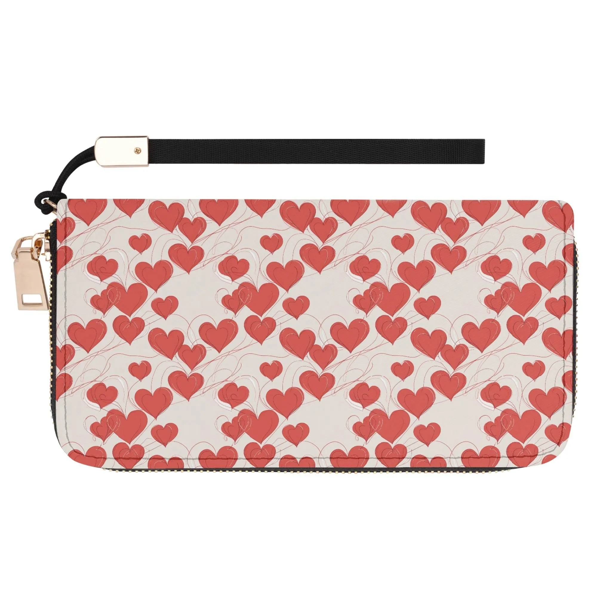 Minimal Hearts Leather Zipper Wristlet Wallet
