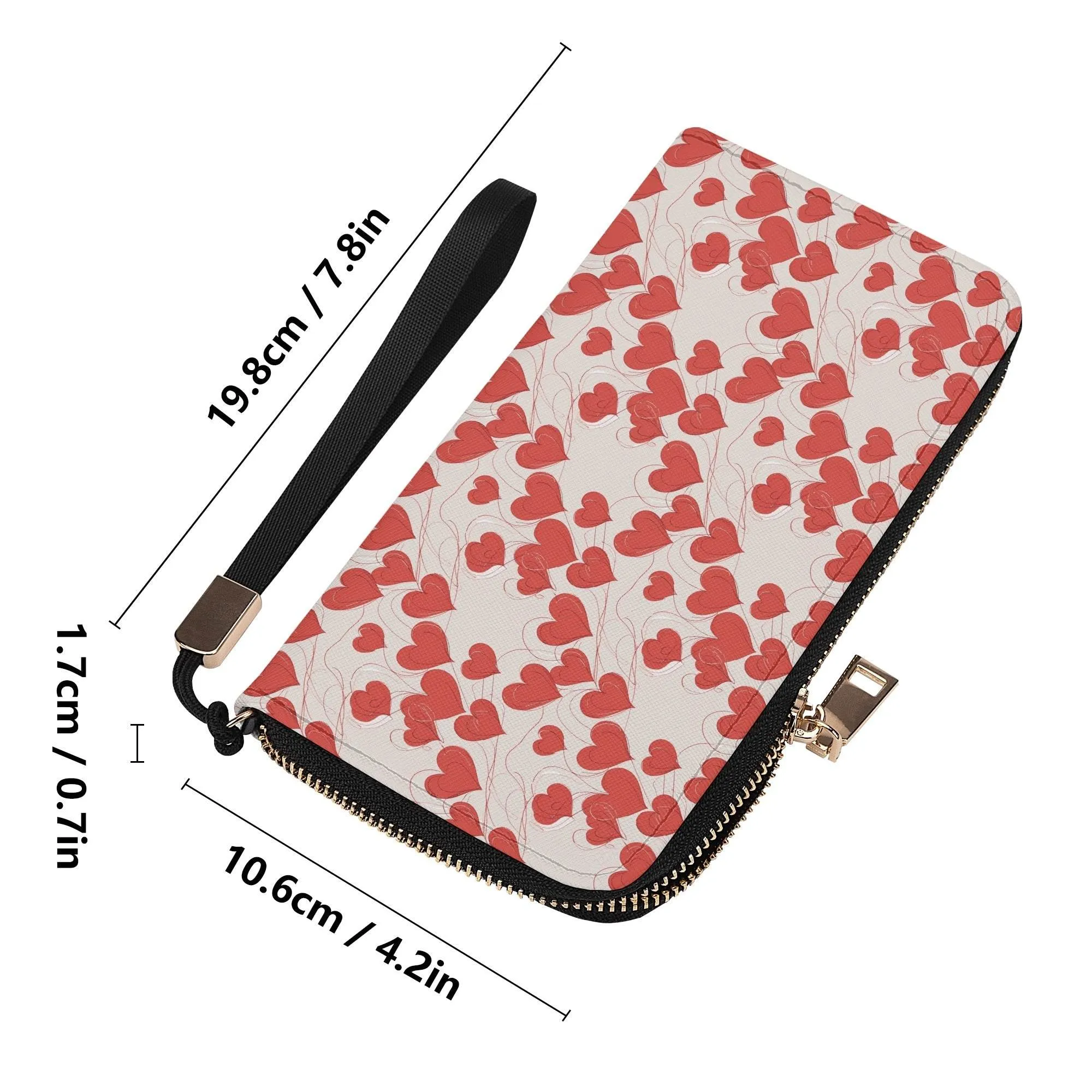 Minimal Hearts Leather Zipper Wristlet Wallet