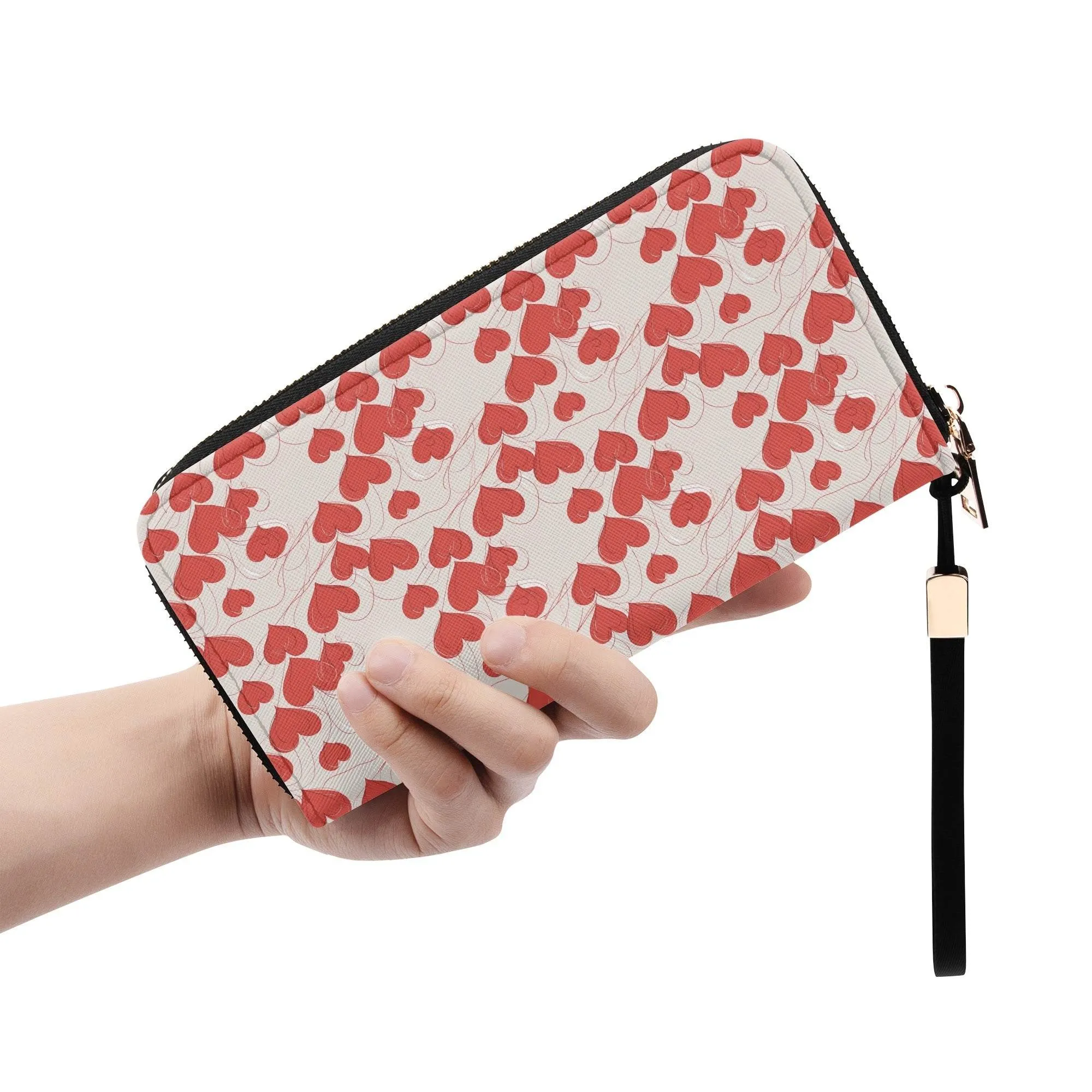 Minimal Hearts Leather Zipper Wristlet Wallet