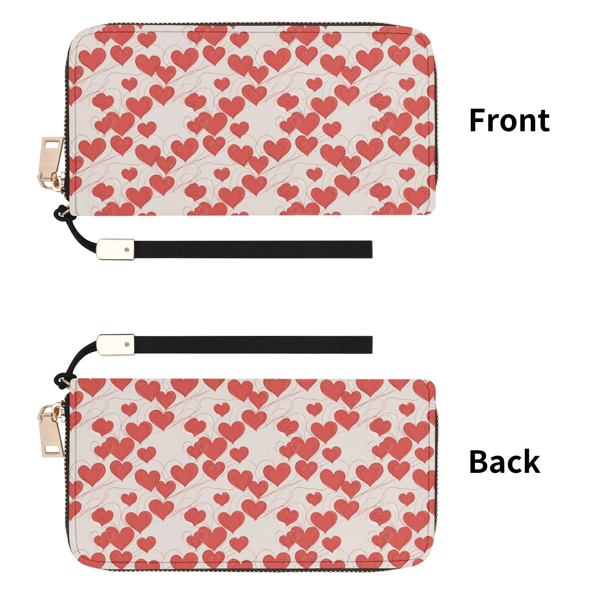 Minimal Hearts Leather Zipper Wristlet Wallet