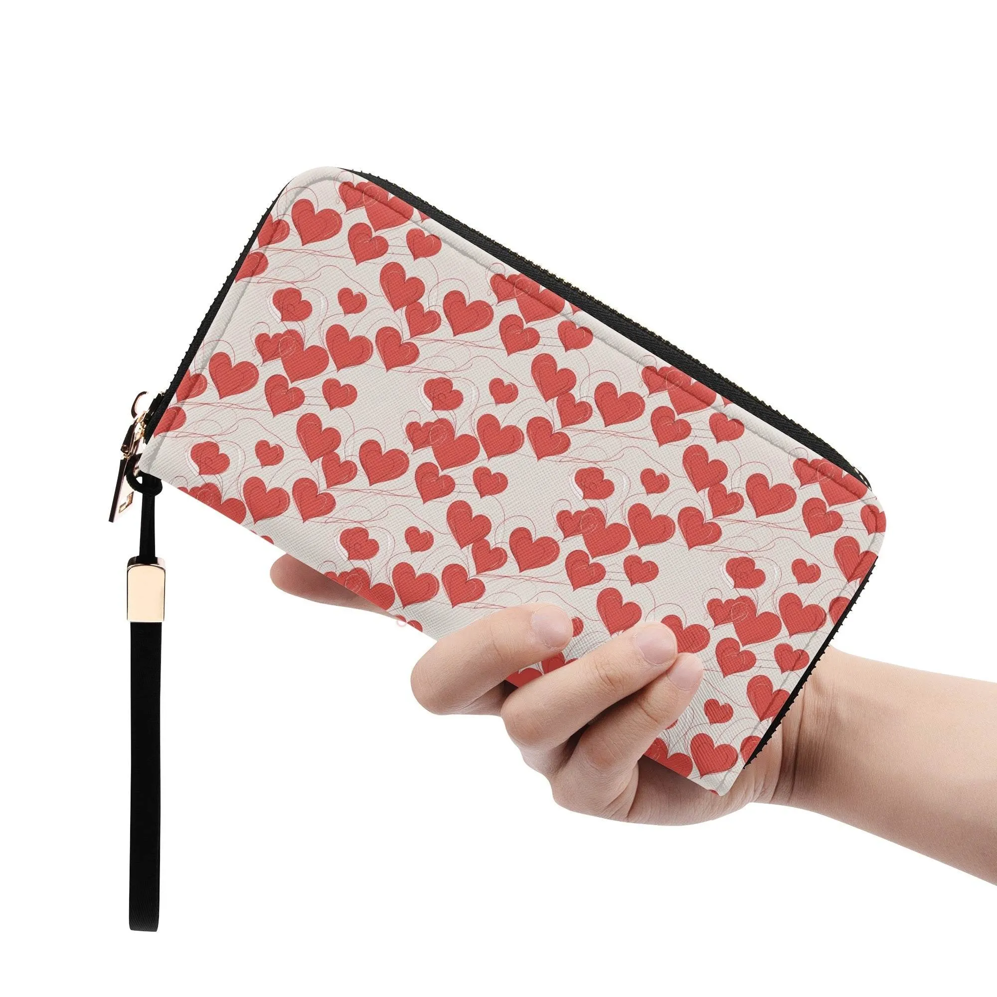 Minimal Hearts Leather Zipper Wristlet Wallet