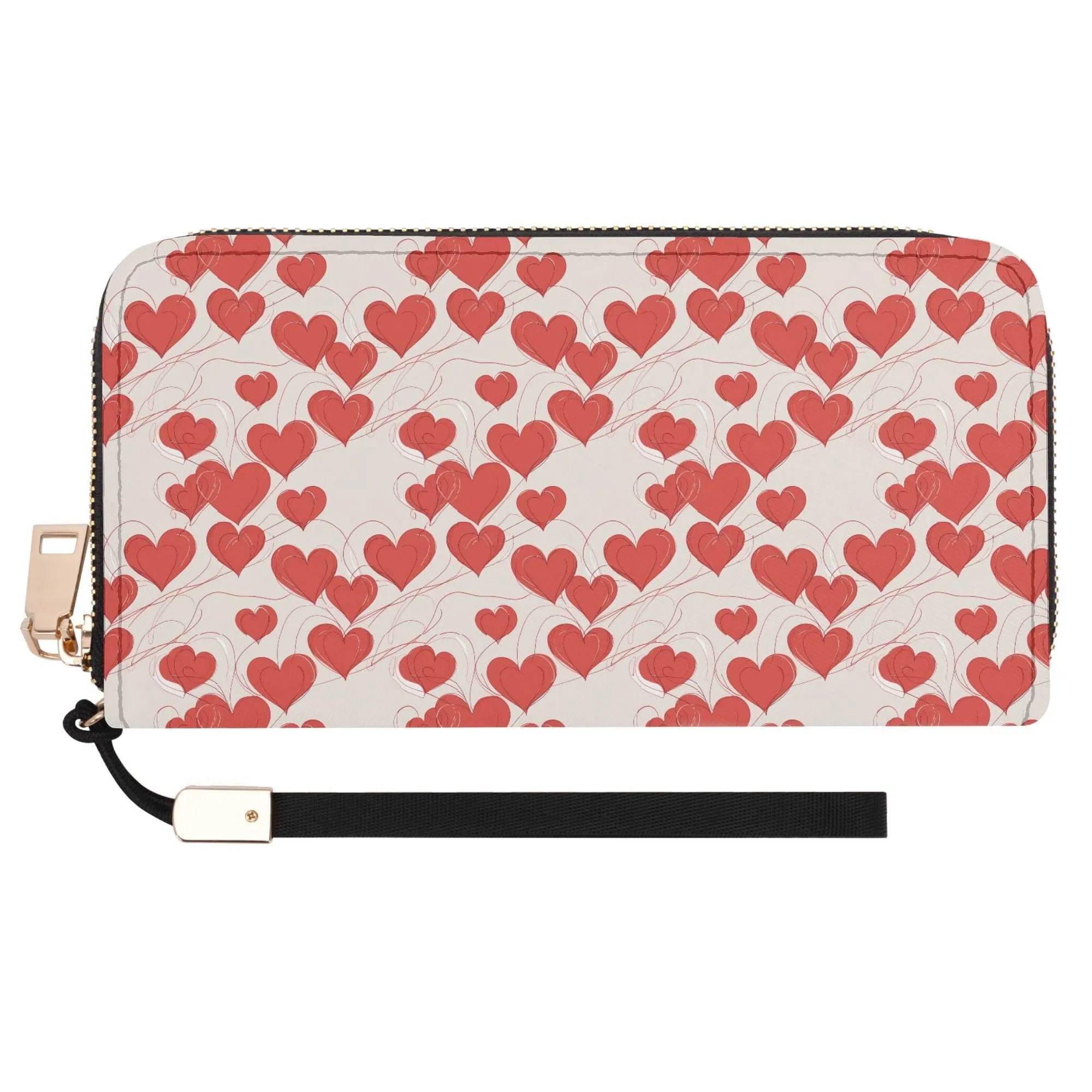 Minimal Hearts Leather Zipper Wristlet Wallet