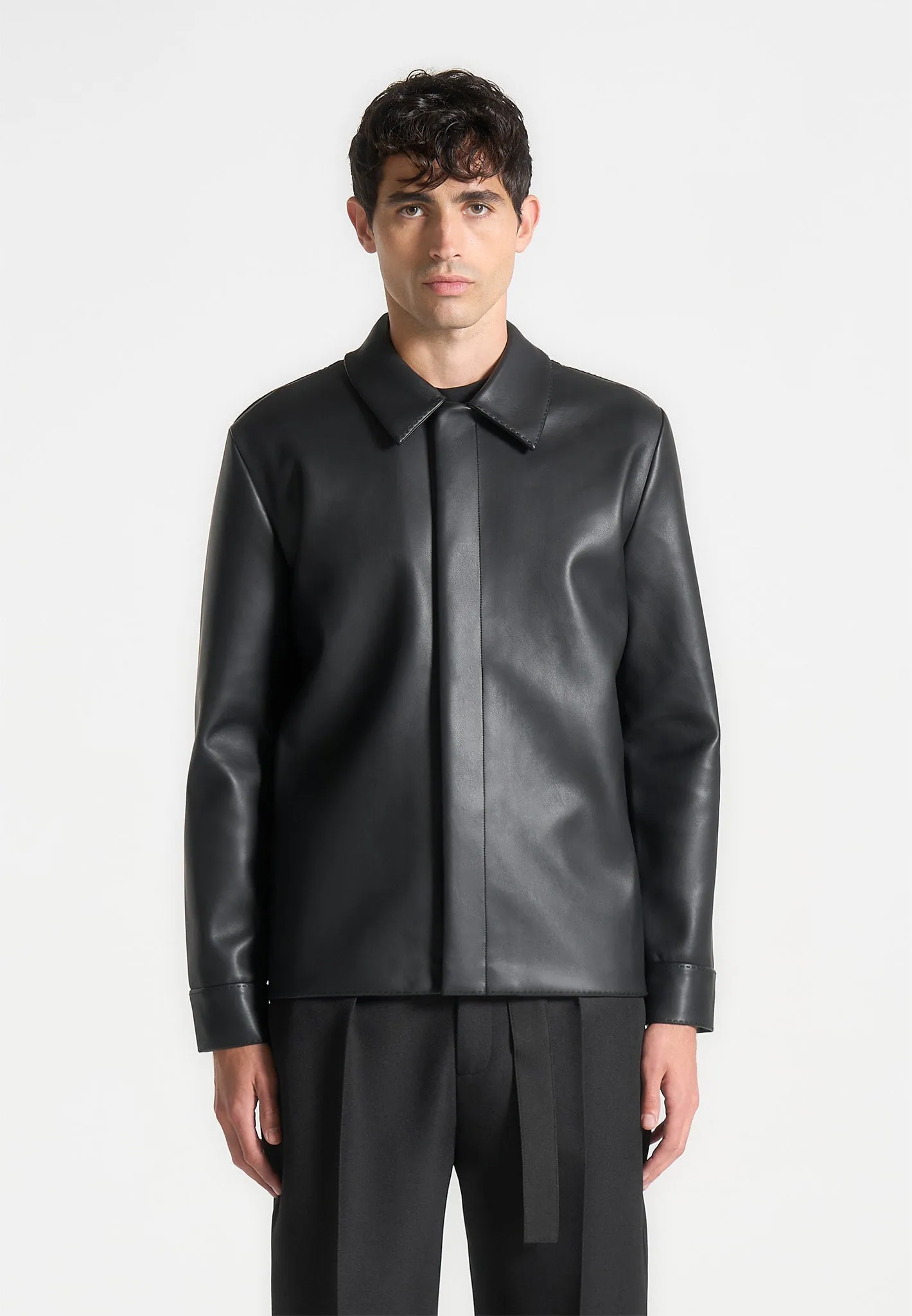 Minimal Leather Shirt - Black