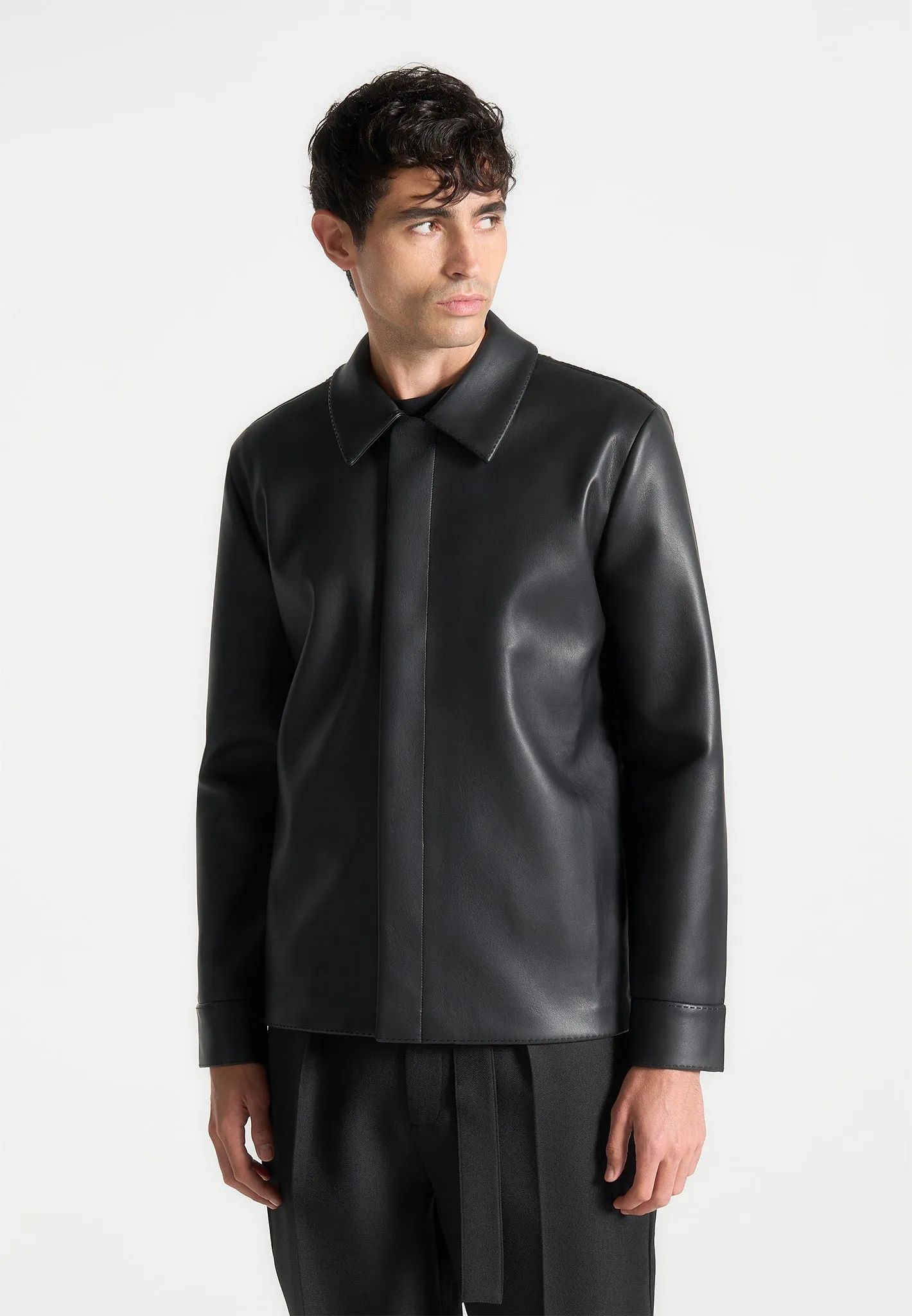 Minimal Leather Shirt - Black