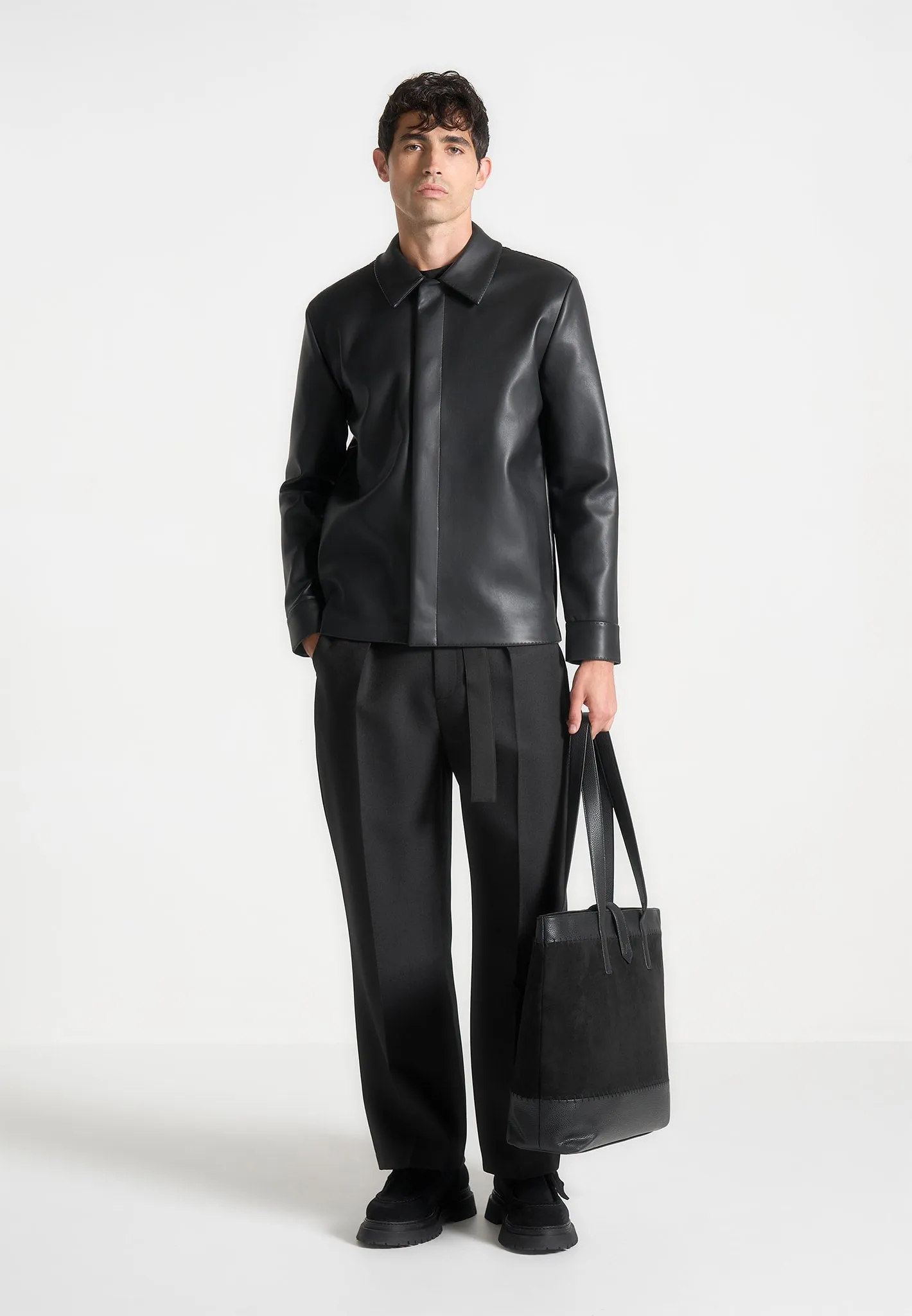 Minimal Leather Shirt - Black