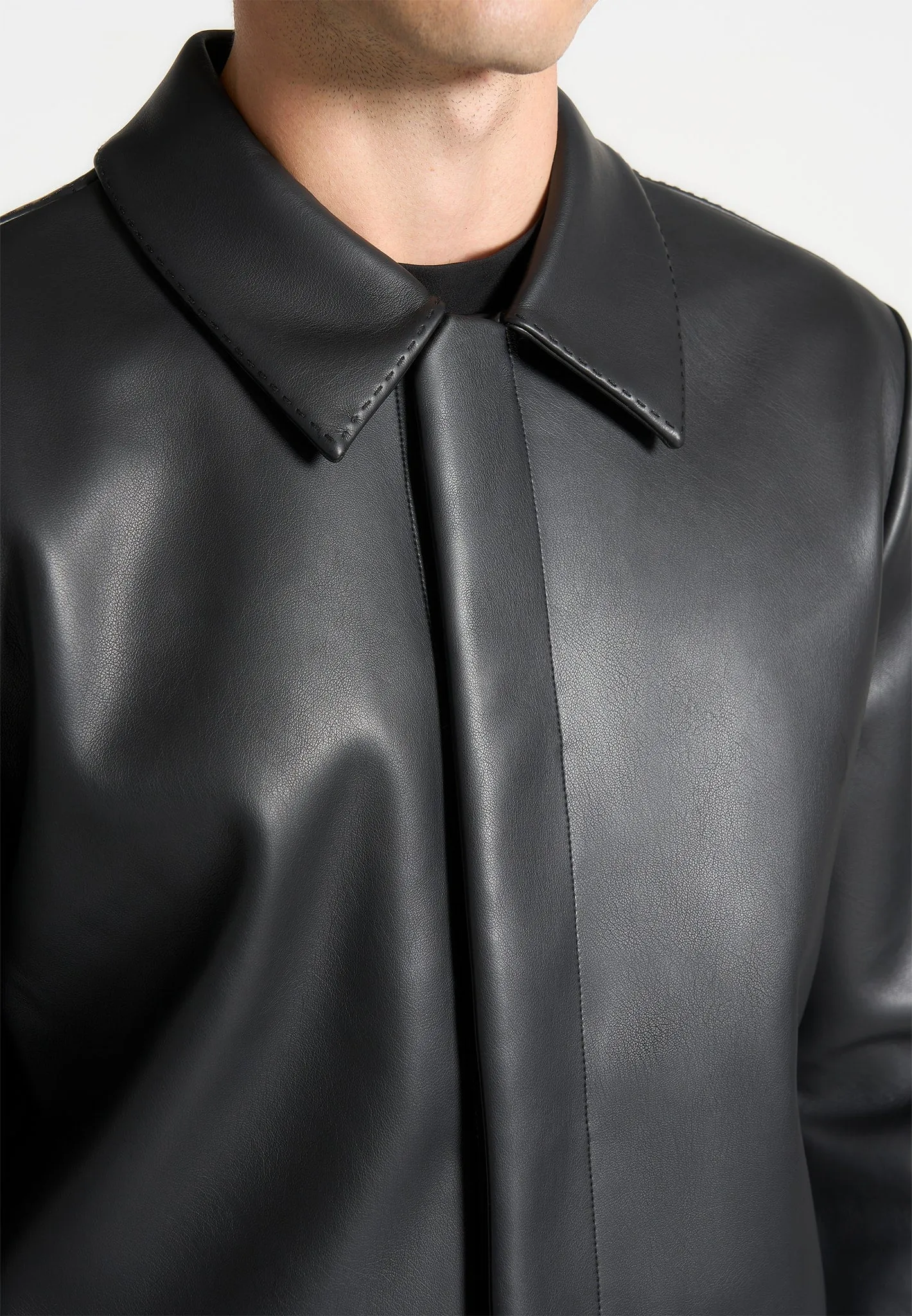 Minimal Leather Shirt - Black