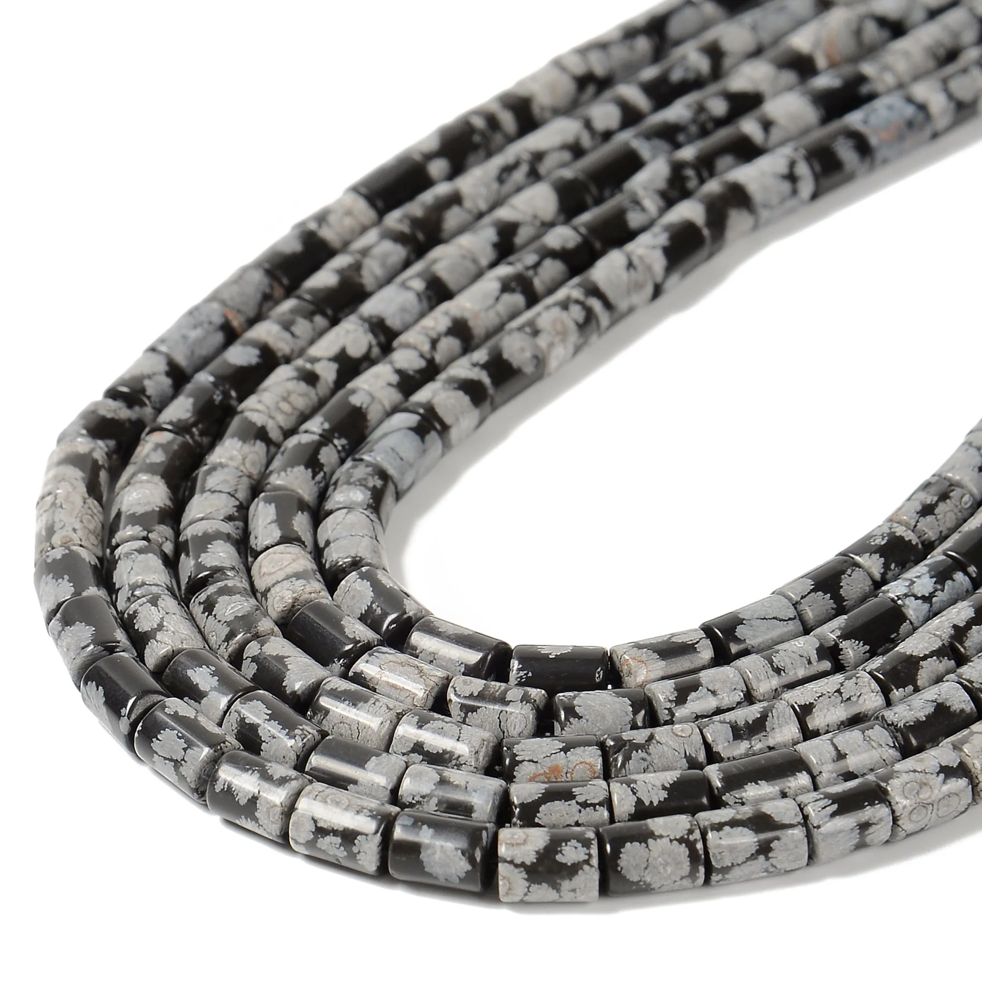 Natural Snowflake Obsidian Smooth Cylinder Tube Beads Size 6x8mm 15.5'' Strand