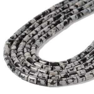 Natural Snowflake Obsidian Smooth Cylinder Tube Beads Size 6x8mm 15.5'' Strand