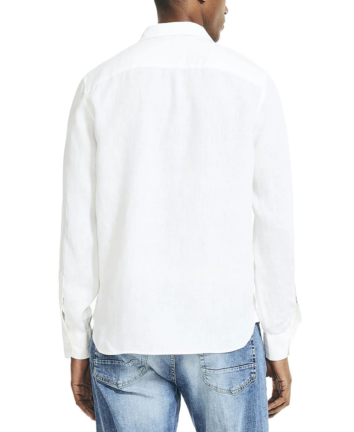 Nautica Men's Plain Linen Regular Fit Long Sleeve Button Down Shirt ,  white