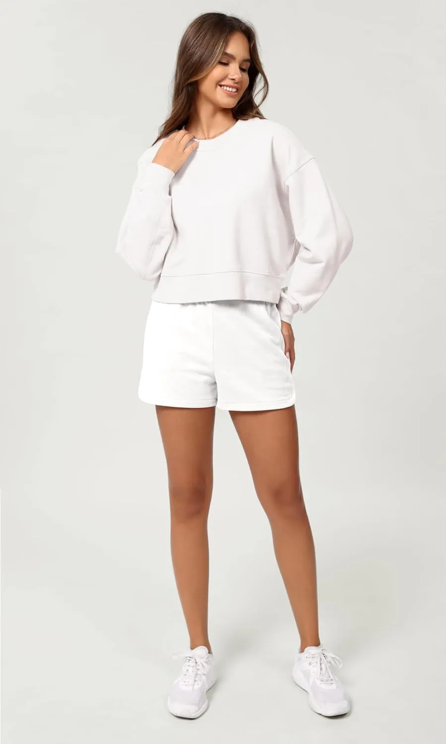 ODODOS Women's Sweat Shorts Cotton French Terry Curved Hem Workout Casual Relaxed Lounge Shorts with Pockets
