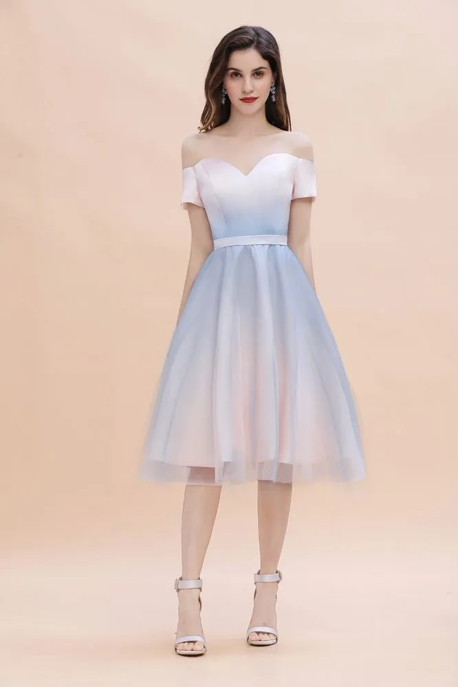 Off-the-Shoulder Sweetheart Gradient Aline Evening Party Mini Dress
