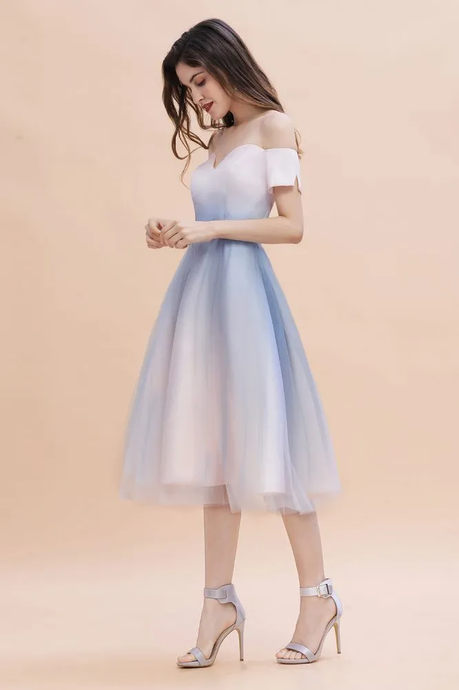 Off-the-Shoulder Sweetheart Gradient Aline Evening Party Mini Dress