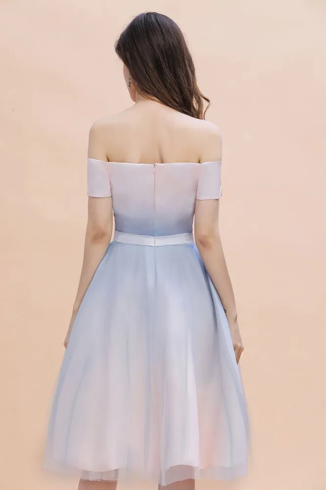 Off-the-Shoulder Sweetheart Gradient Aline Evening Party Mini Dress