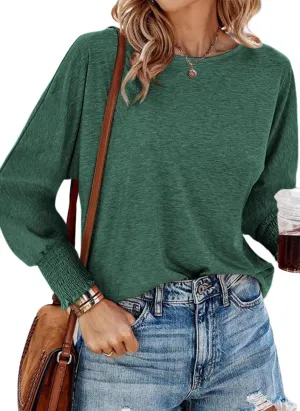 PRETTYGARDEN Women's 2025 Spring Fashion T Shirts Puff Long Sleeve Crewneck Casual Basic Tee Tops Blouses