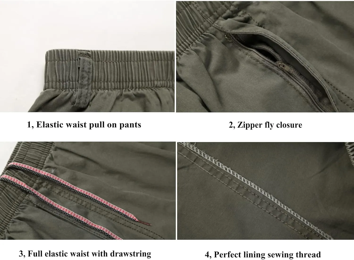 Raroauf Men's Full Elastic Waist Casual Cargo Pants Relaxed Fit Lightweight Pull On Work Pant