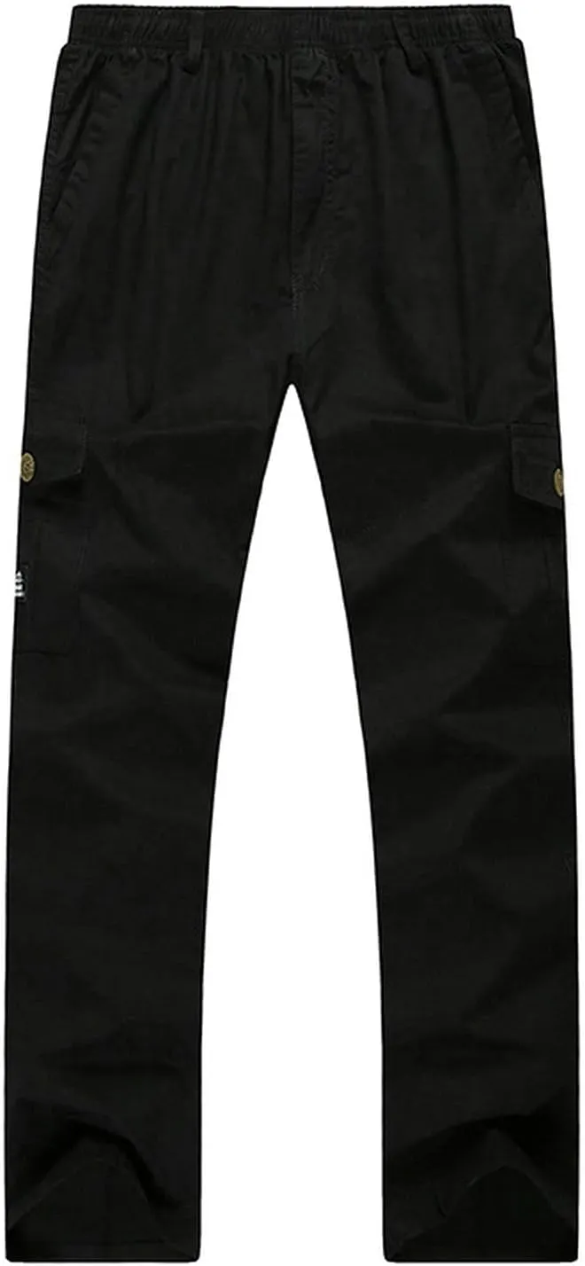 Raroauf Men's Full Elastic Waist Casual Cargo Pants Relaxed Fit Lightweight Pull On Work Pant