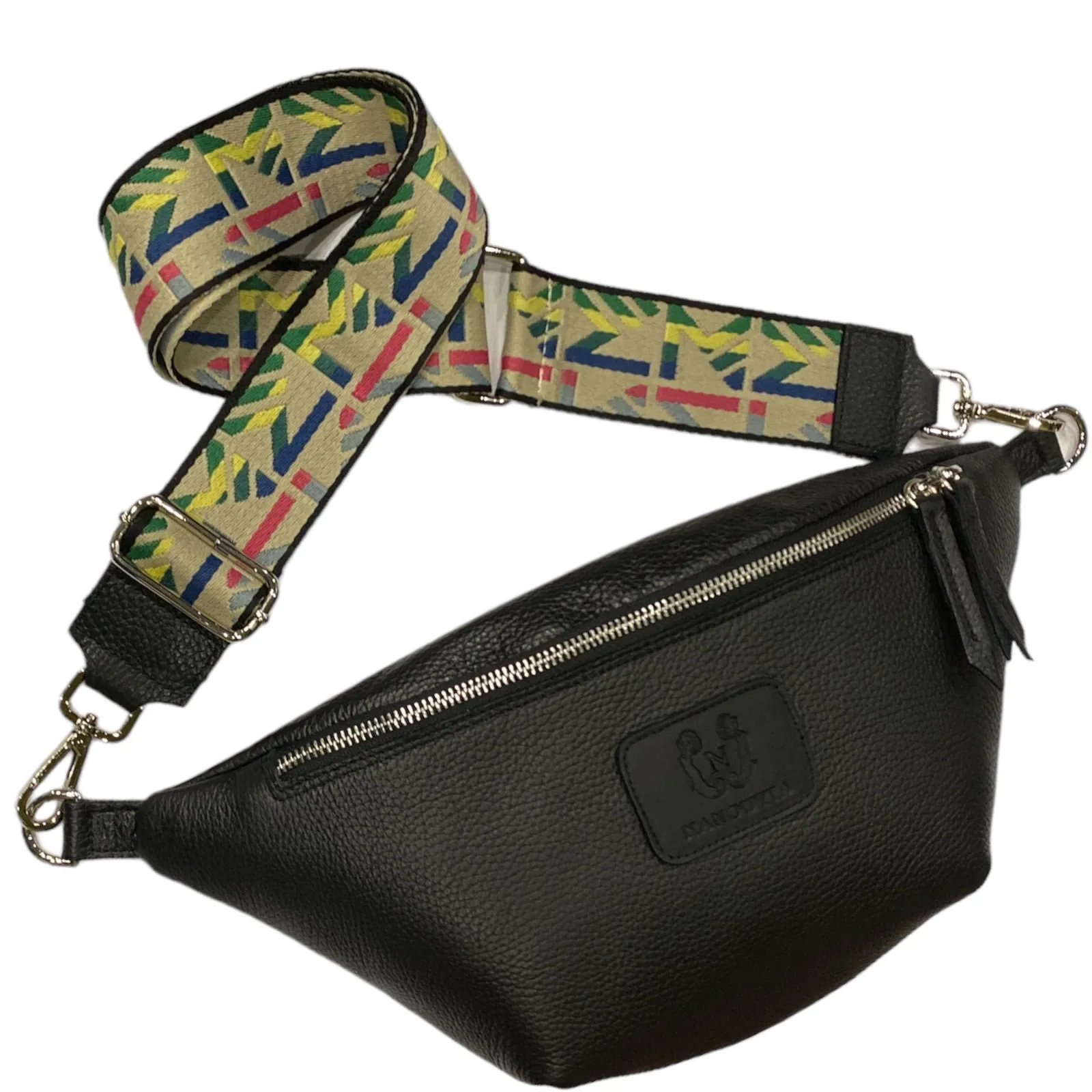 REGULAR.BLACK MINIMAL LEATHER BELT BAG