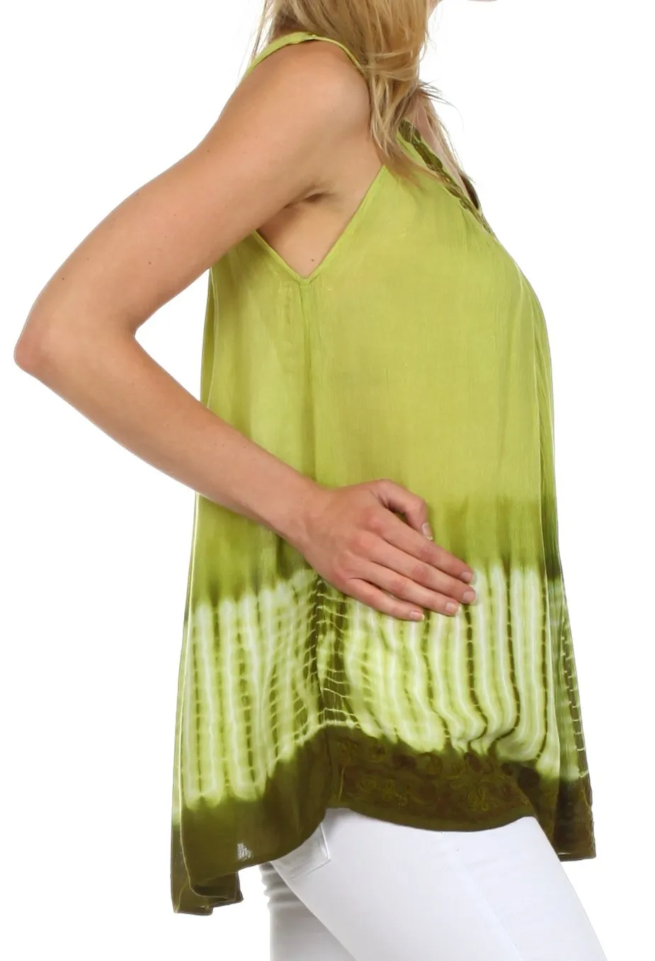 Sakkas Ombre Tie Dye Gauzy Crepe Sleeveless Relaxed Fit Top / Blouse