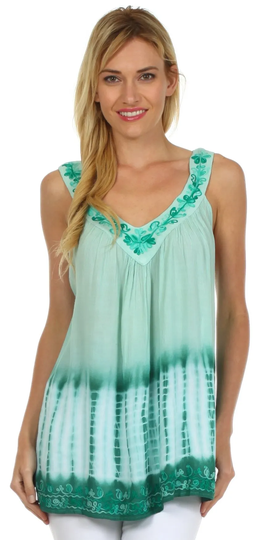 Sakkas Ombre Tie Dye Gauzy Crepe Sleeveless Relaxed Fit Top / Blouse