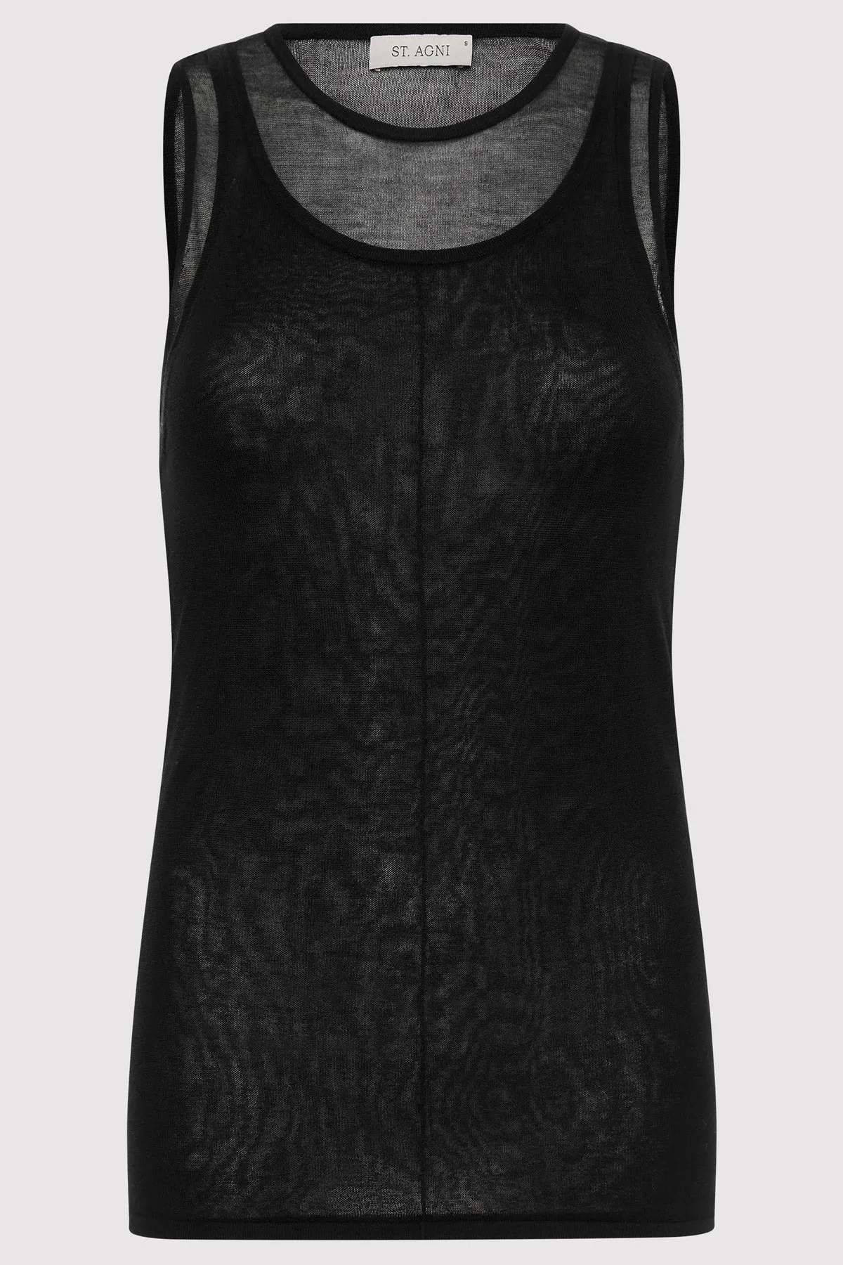 Semi Sheer Double Layer Tank - Black