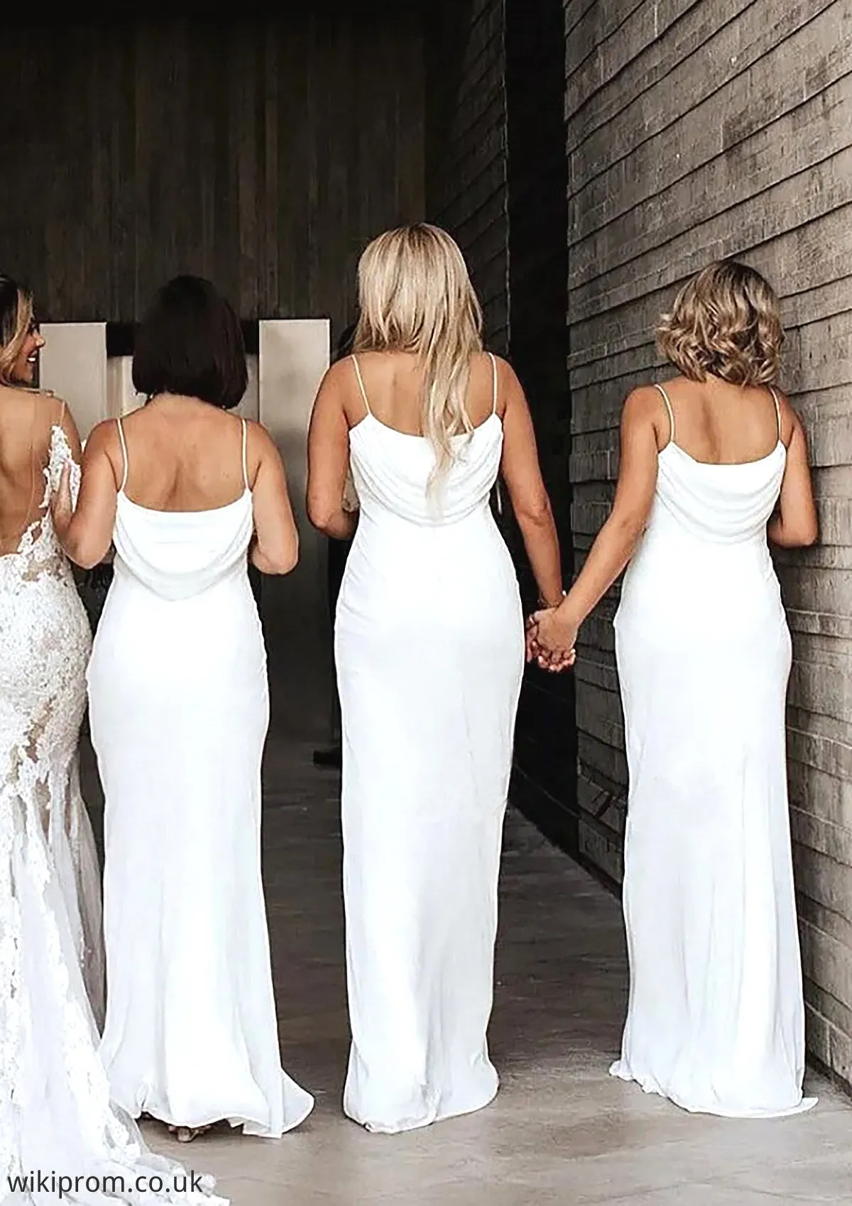 Sheath/Column Cowl Neck Spaghetti Straps Long/Floor-Length Satin Bridesmaid Dresses - Bridesmaid Dresses Ashlee SWKP0025363