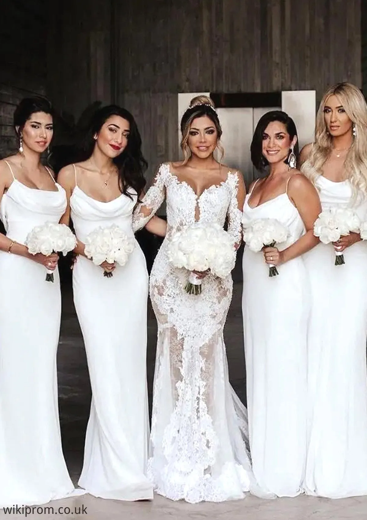 Sheath/Column Cowl Neck Spaghetti Straps Long/Floor-Length Satin Bridesmaid Dresses - Bridesmaid Dresses Ashlee SWKP0025363
