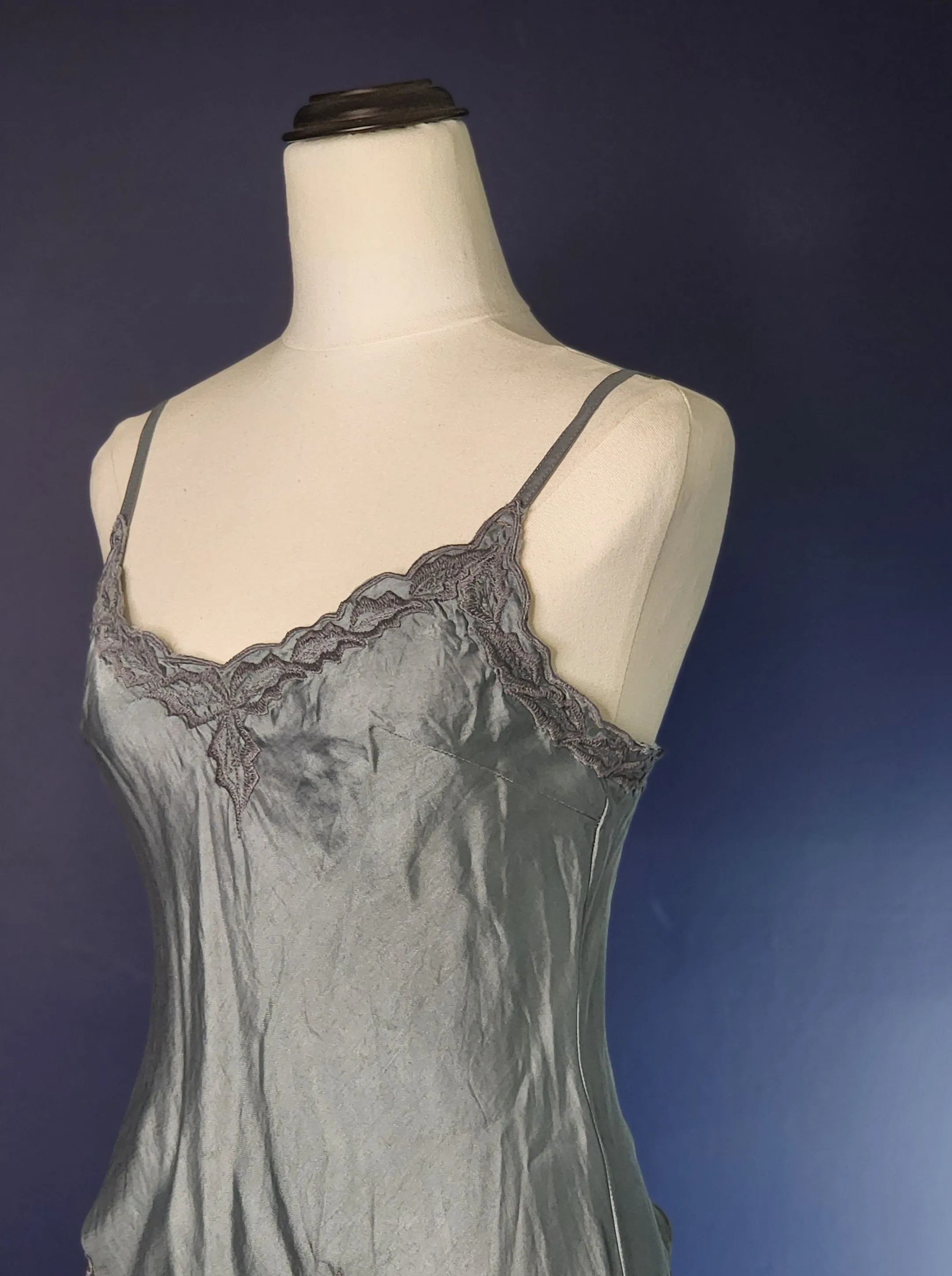 Silk Satin Slip Dove with embroidery
