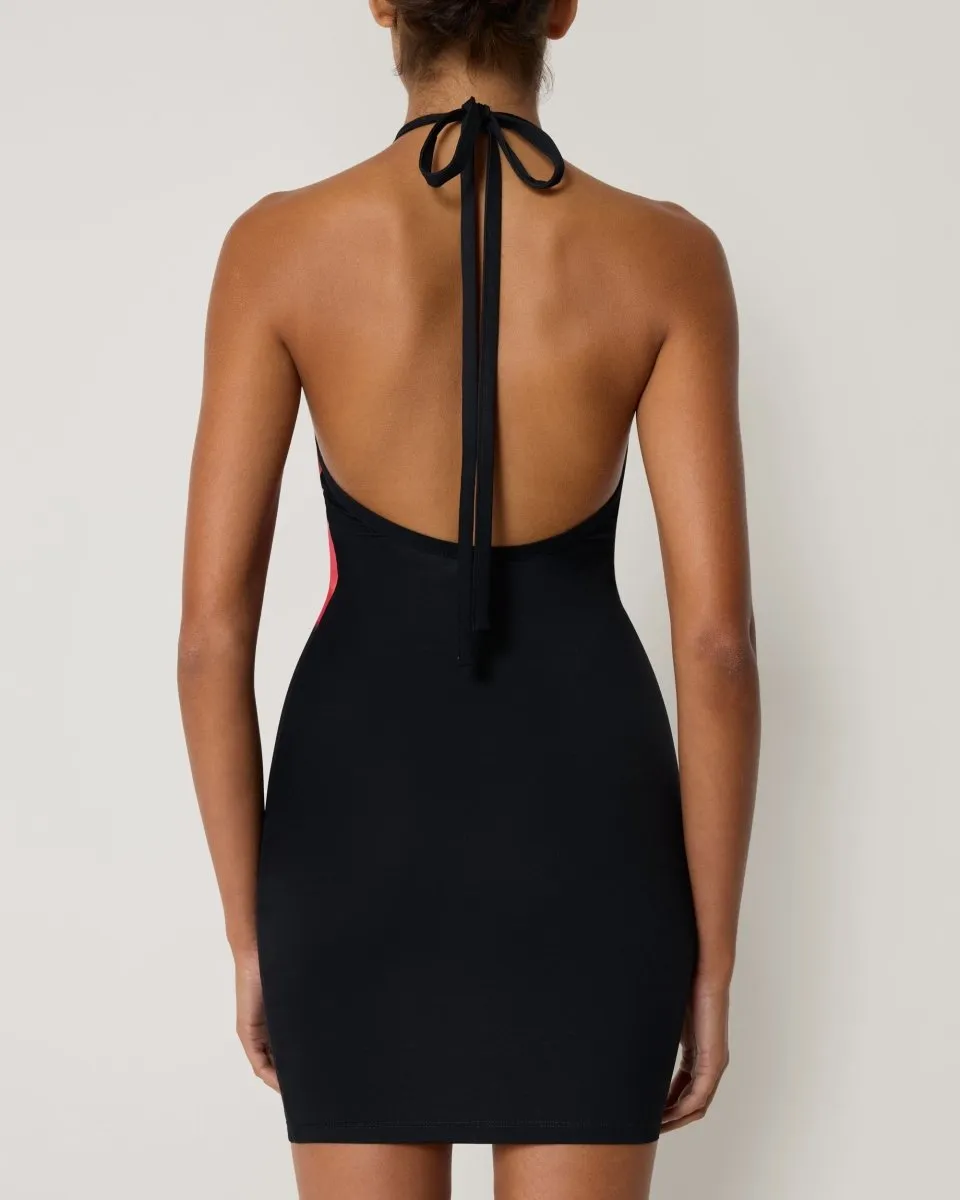 Smooth Stretch Halter Mini Dress | Black Peony