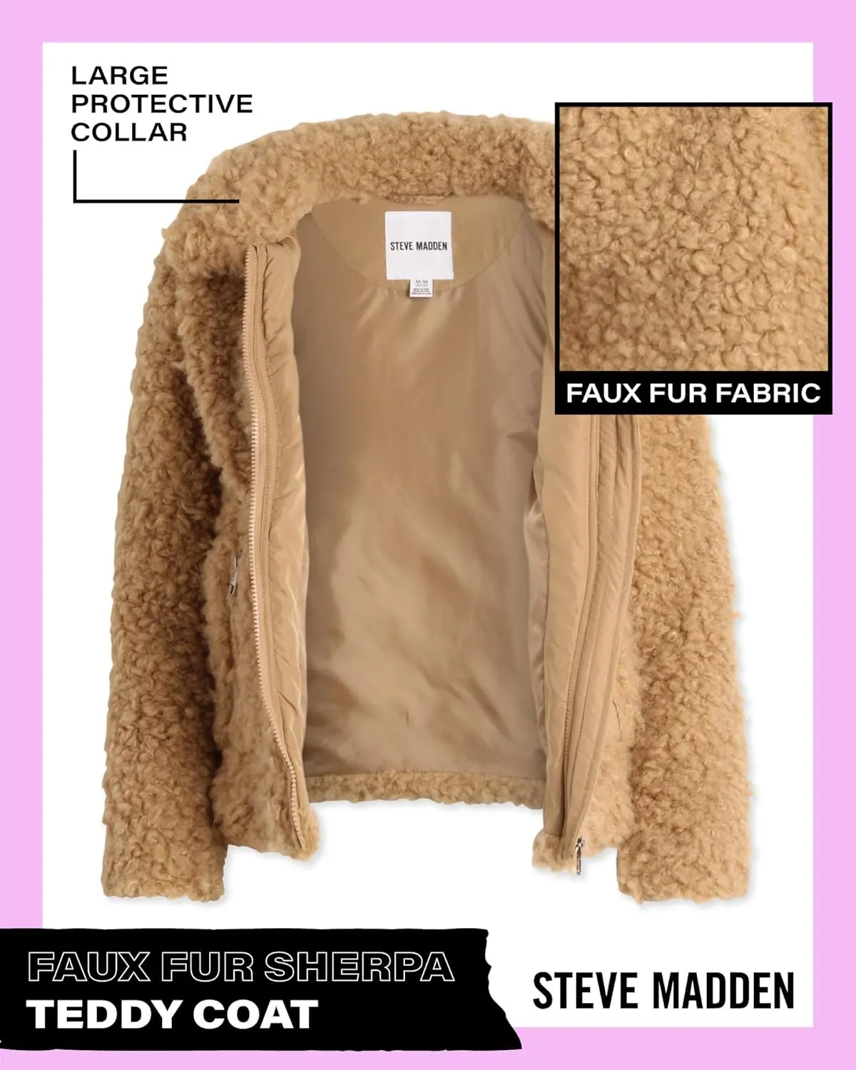 Steve Madden Girls' Jacket  Zip Up Sherpa Fleece Sweatshirt Jacket  Casual Teddy Coat for Girls (4-16)