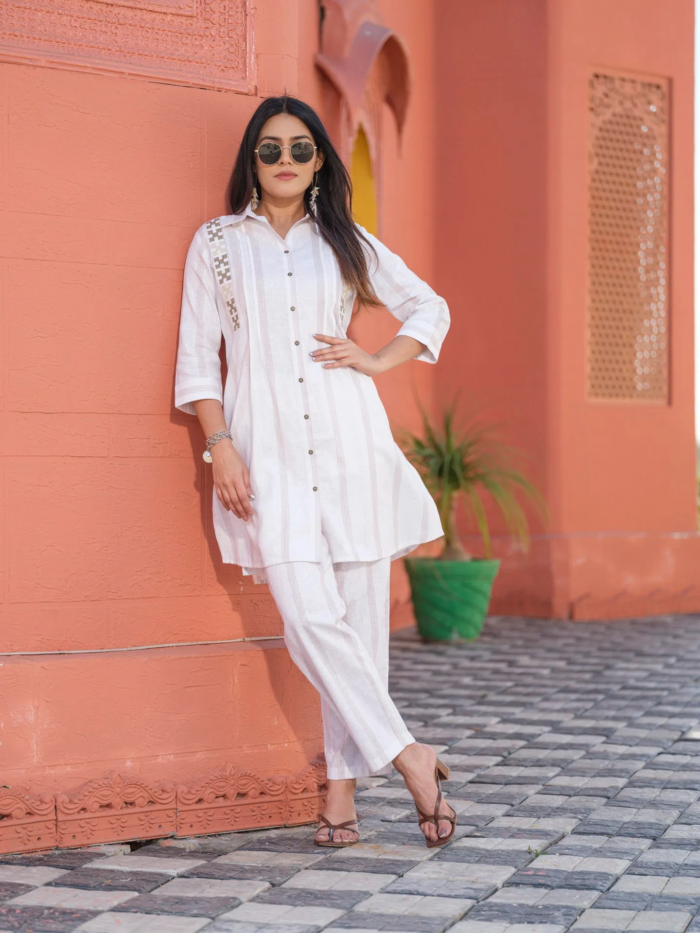 Stripe coords with sindhi taka embroidery