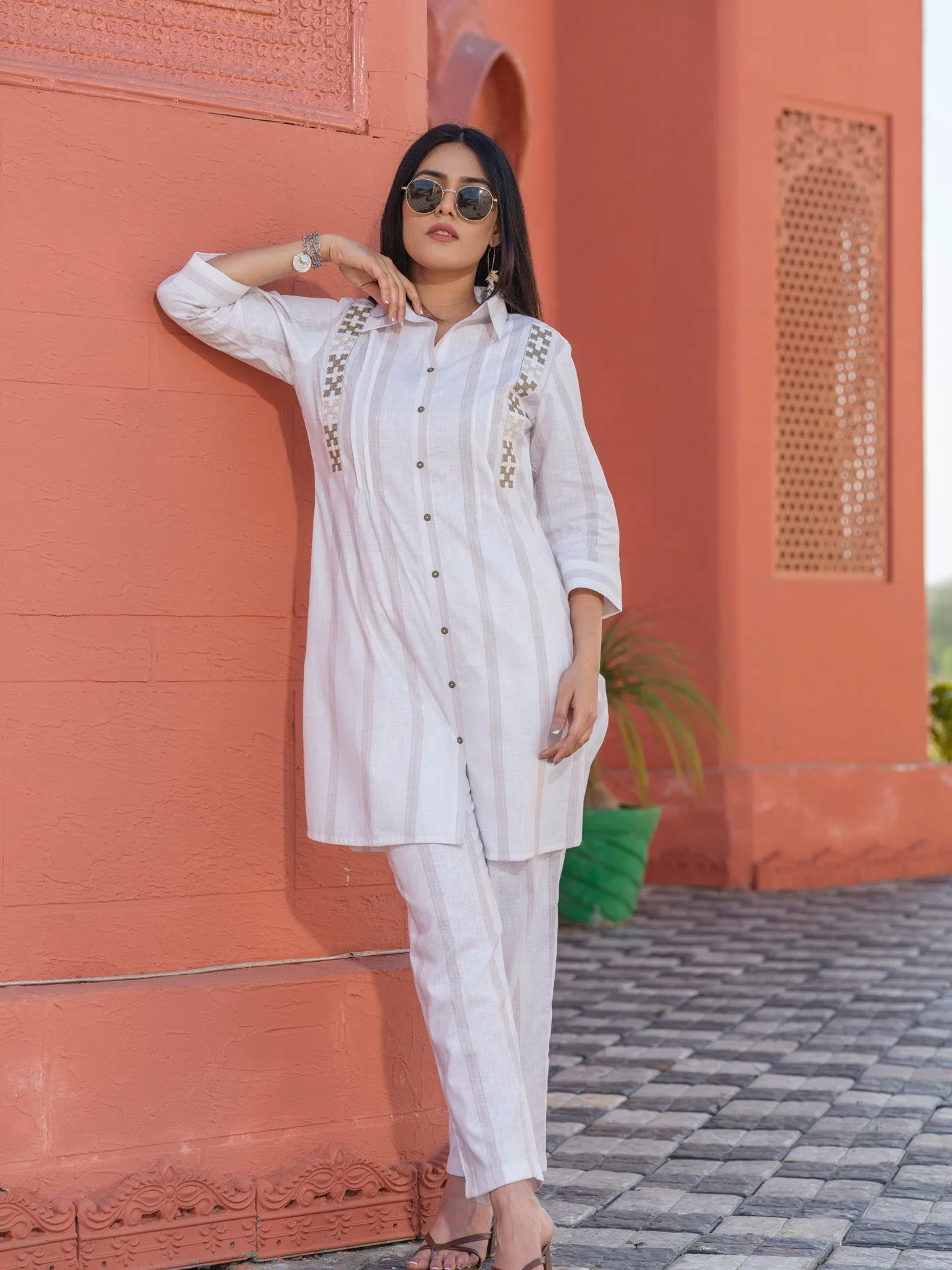 Stripe coords with sindhi taka embroidery