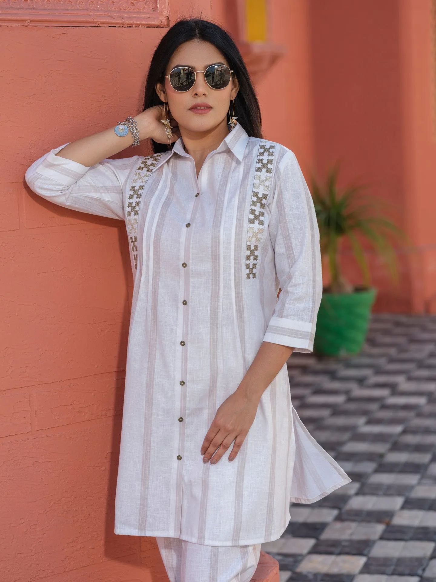 Stripe coords with sindhi taka embroidery