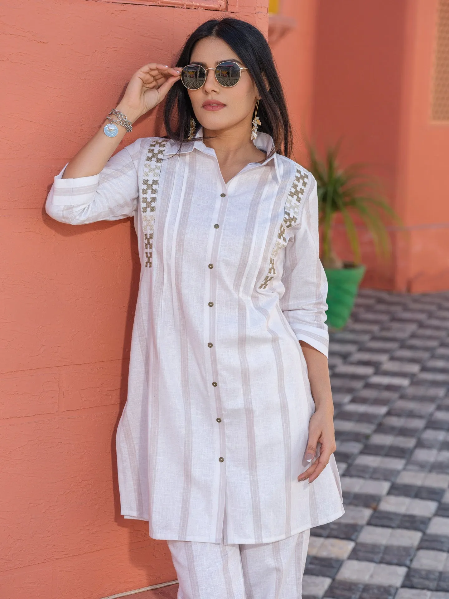 Stripe coords with sindhi taka embroidery