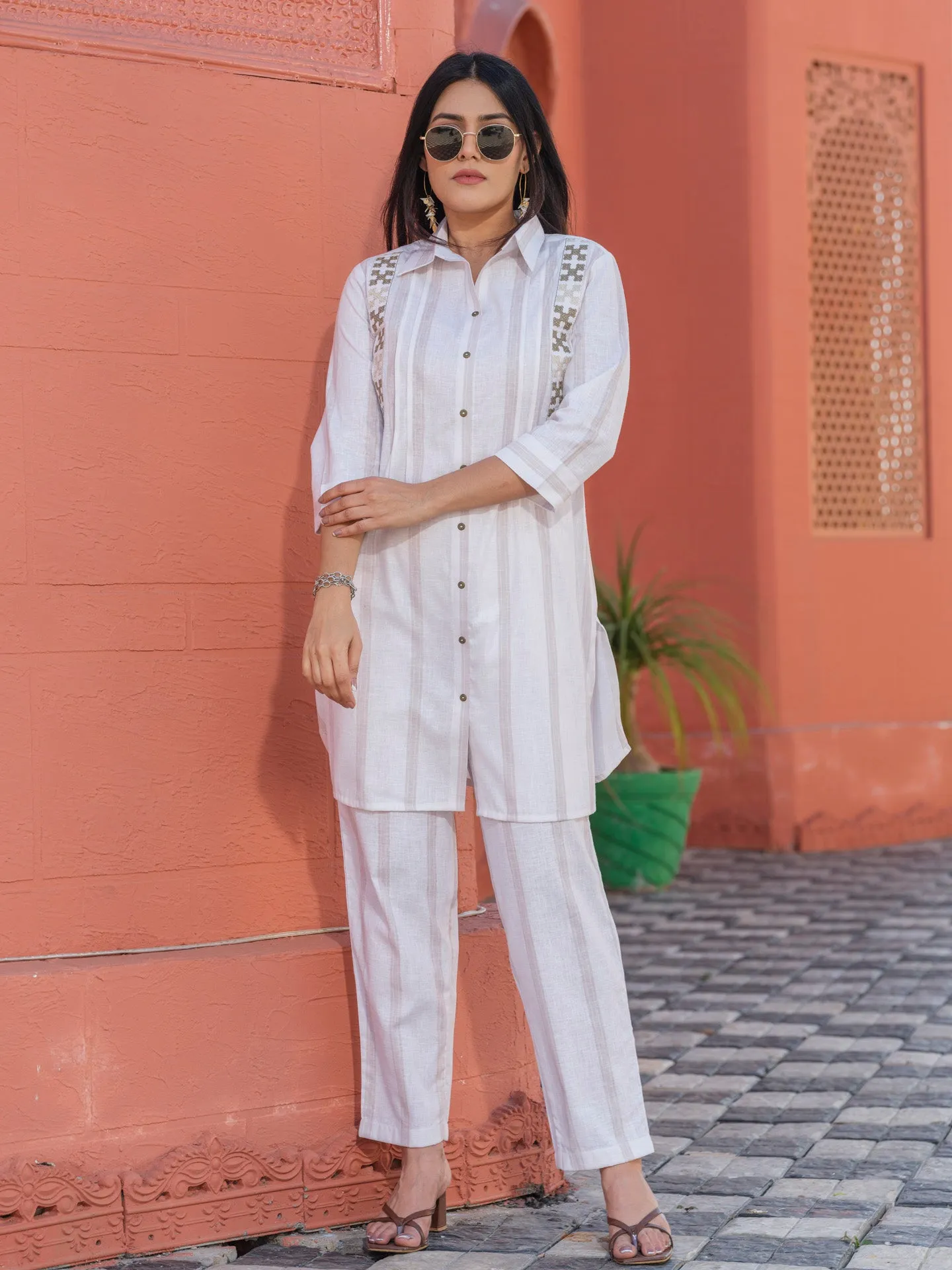 Stripe coords with sindhi taka embroidery