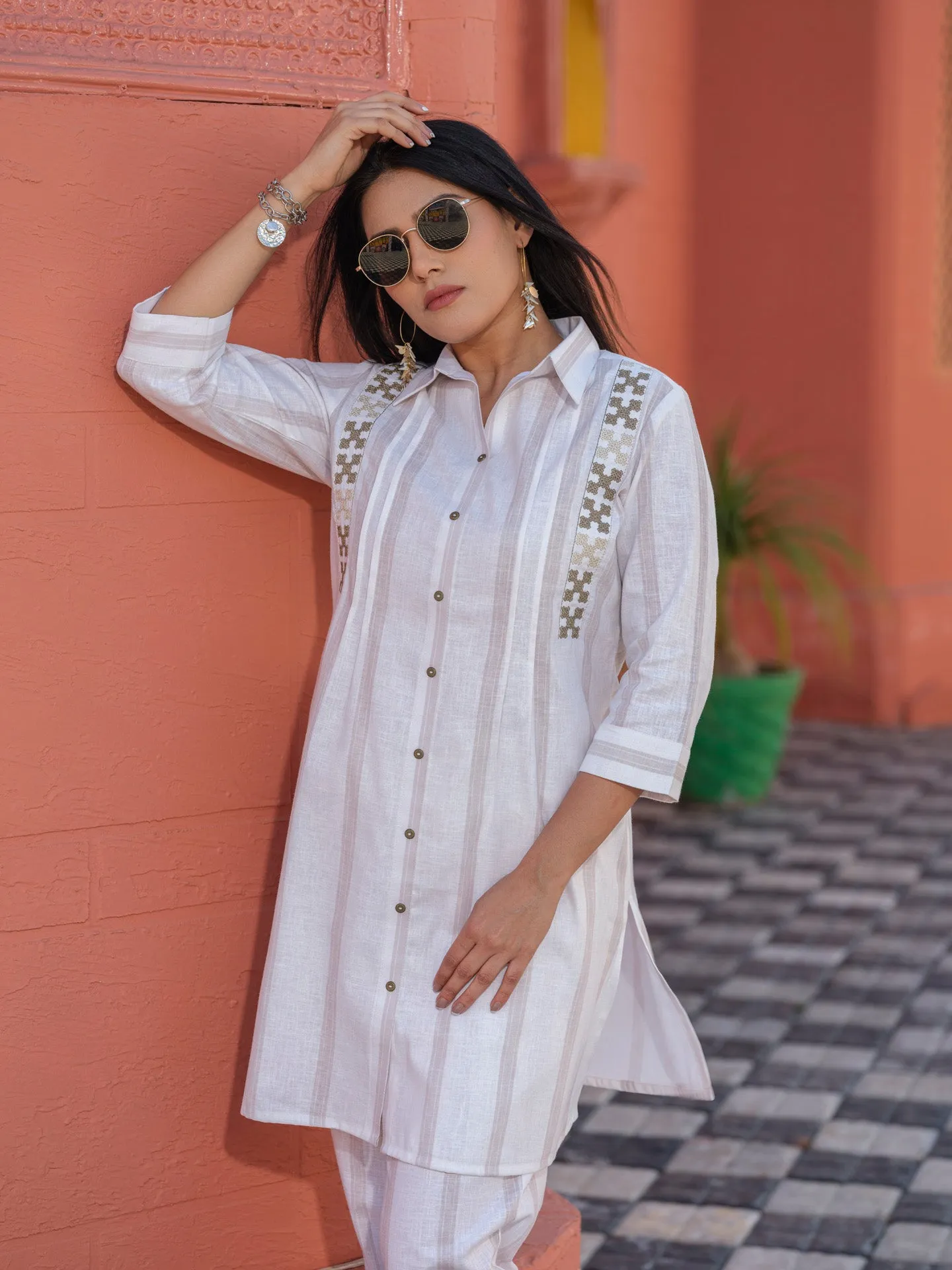 Stripe coords with sindhi taka embroidery