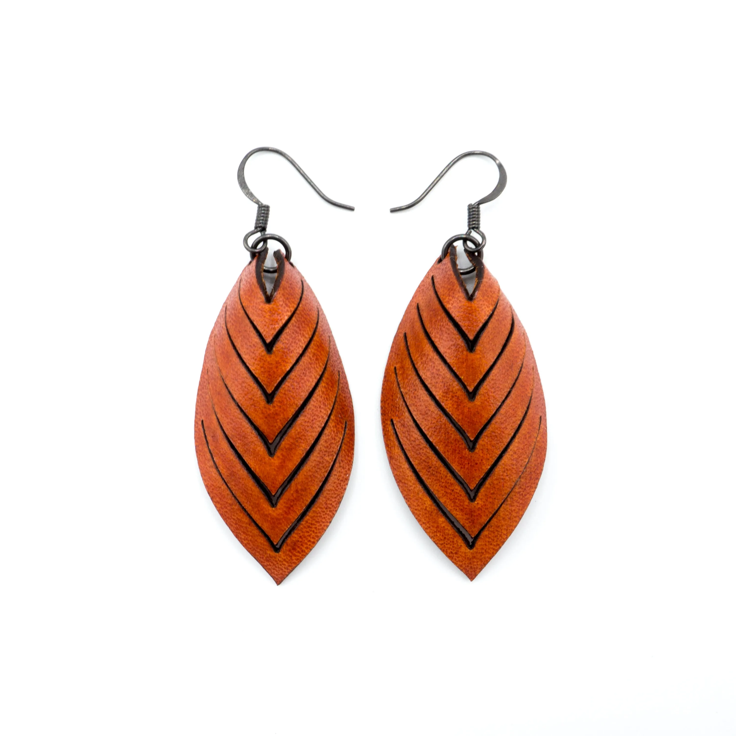 Terrabyte 14 [S] // Leather Earrings - Dark Orange