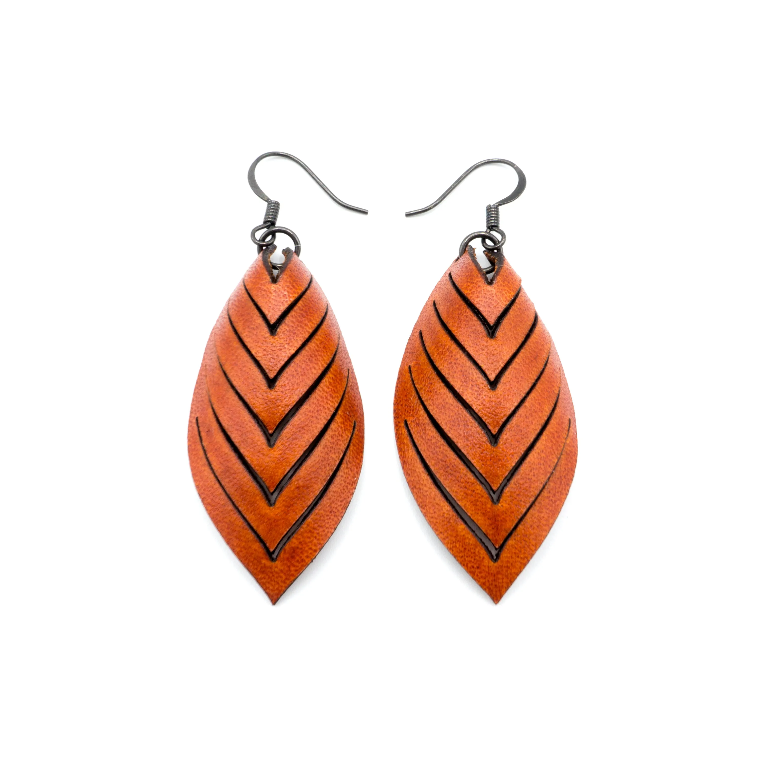 Terrabyte 14 [S] // Leather Earrings - Dark Orange