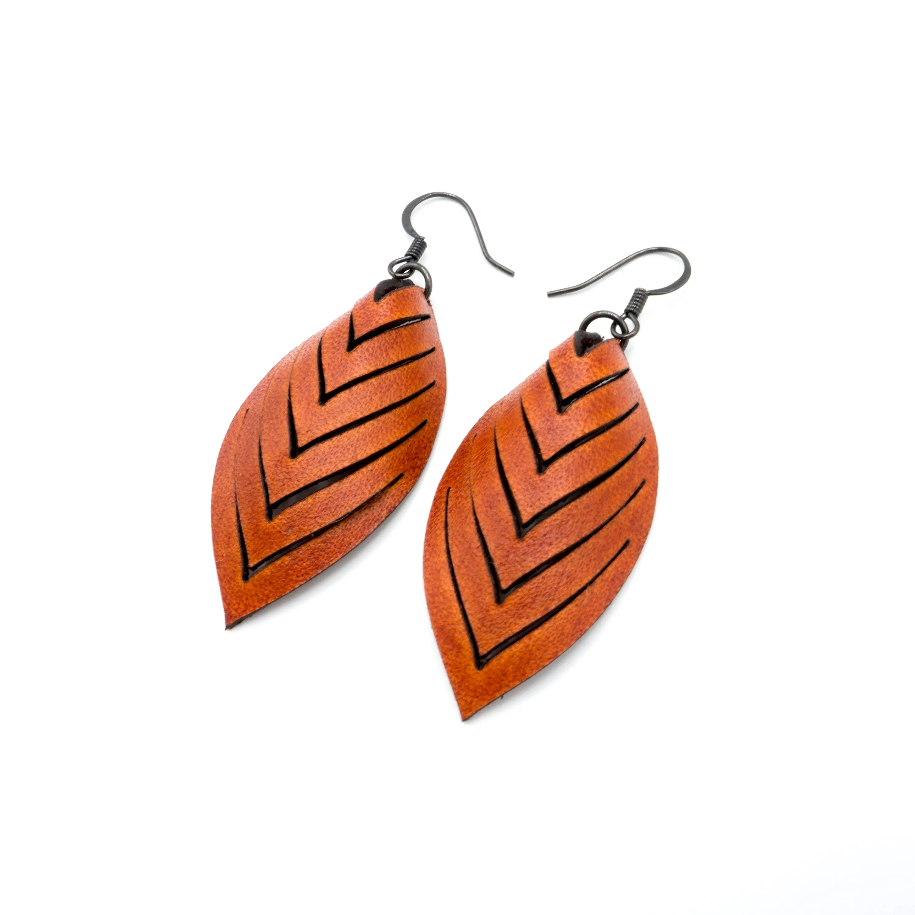 Terrabyte 14 [S] // Leather Earrings - Dark Orange