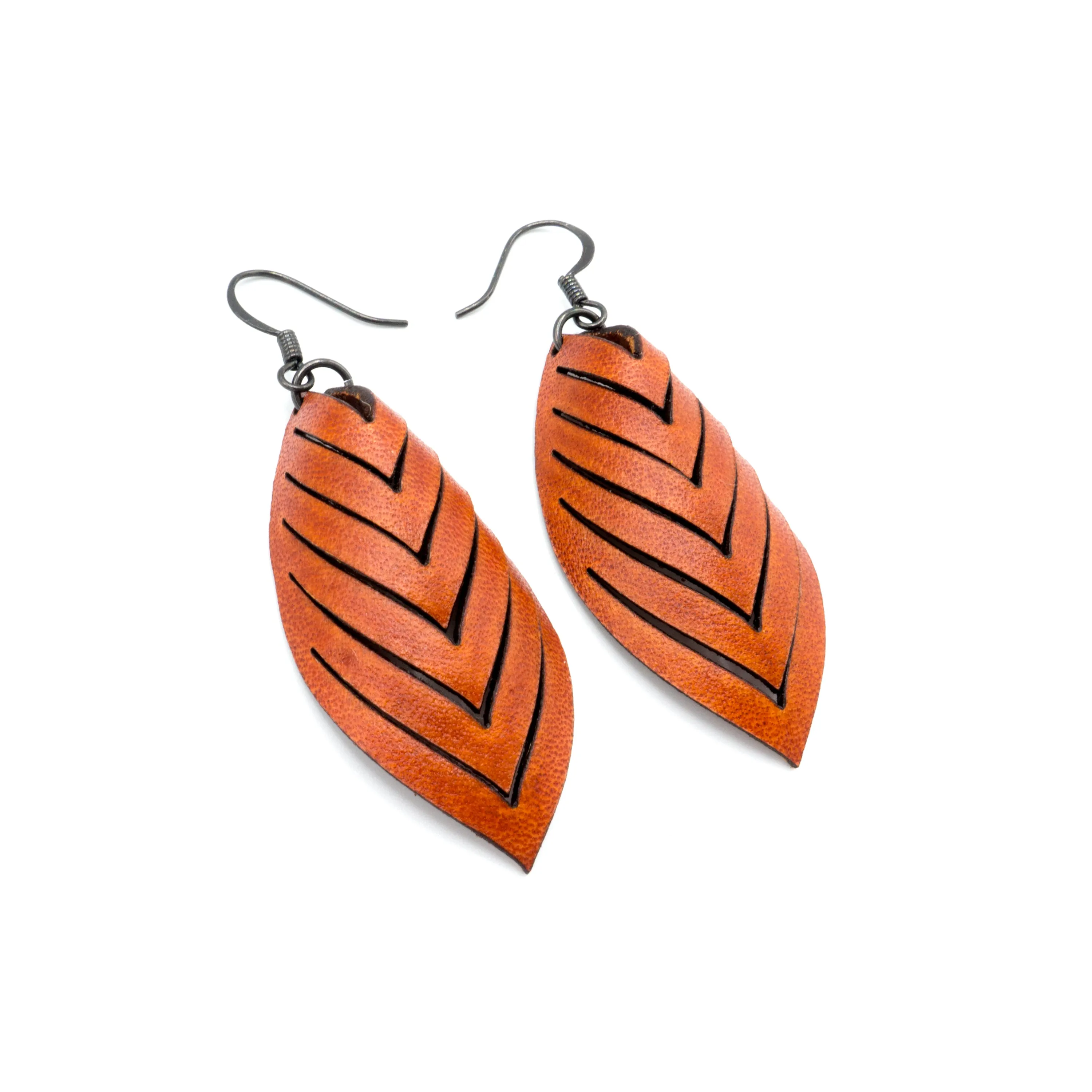 Terrabyte 14 [S] // Leather Earrings - Dark Orange